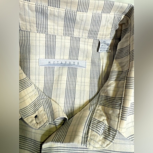 METAPHOR Men’s beige and gray plaid long sleeve button shirt size XL - Picture 10 of 12